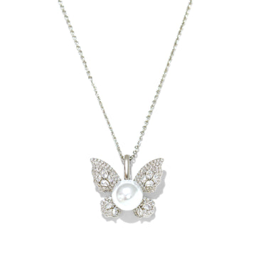 S925 silver faux pearl zircon necklace
