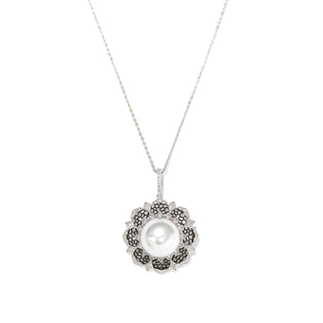 S925 silver faux pearl zircon necklace