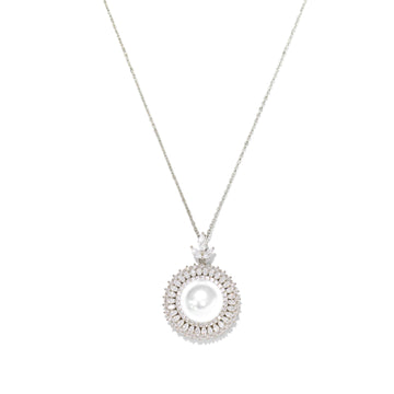 S925 silver faux pearl  zircon necklace