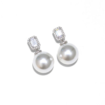 S925 silver faux pearl zircon earrings