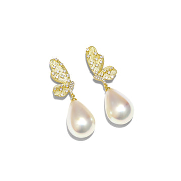 S925 silver faux pearl zircon earrings