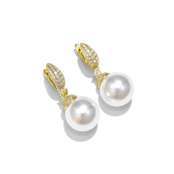 S925 silver faux pearl zircon earrings