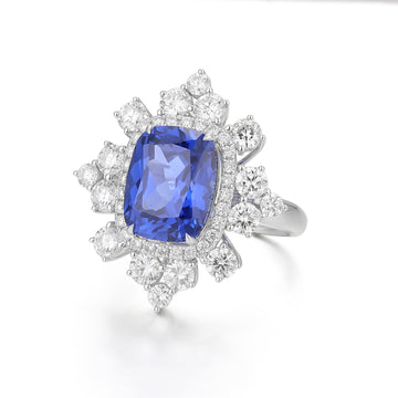 18k white gold  lab diamond with sapphire ring