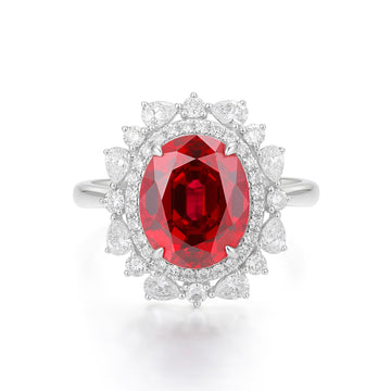 18k white gold lab diamond and ruby ring