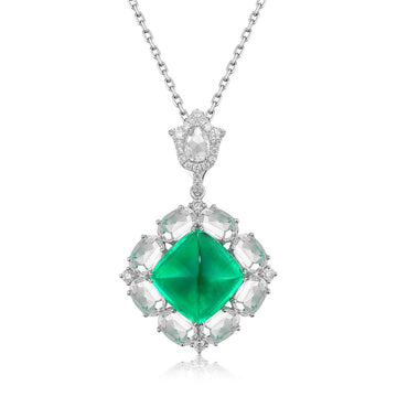 18k white gold lab diamond with emerald necklace