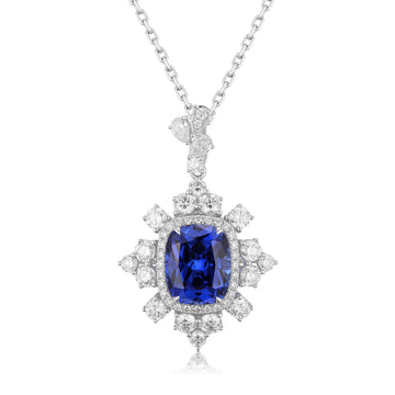 18k white gold lab diamond with sapphire necklace