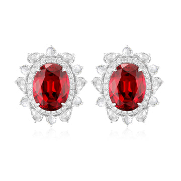 18k white gold lab diamond and ruby earrings