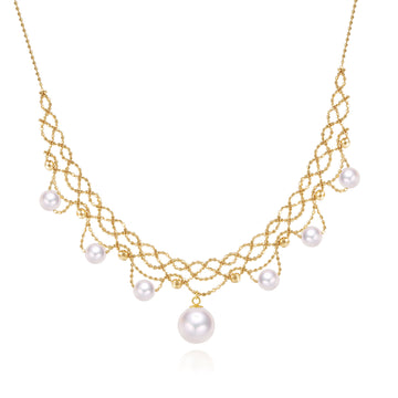 18K yellow Gold akoya Pearl And necklace