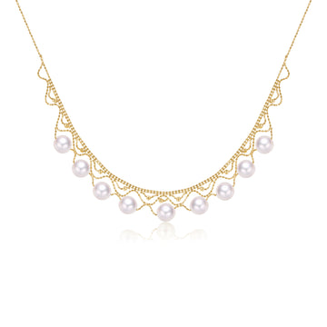 18K yellow Gold akoya Pearl And necklace