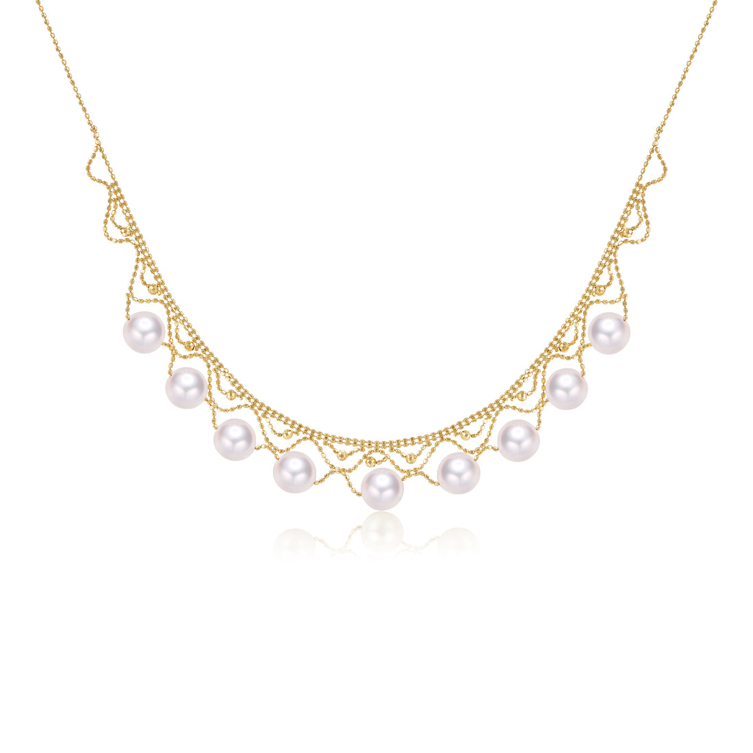 18K yellow Gold  akoya Pearl And necklace