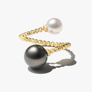 18K Yellow Gold Akoya and Tahitian pearl Ring