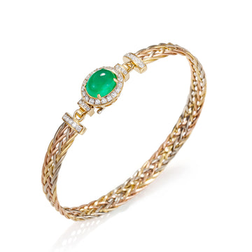 18k hand knitting yellow gold with emerald ring
