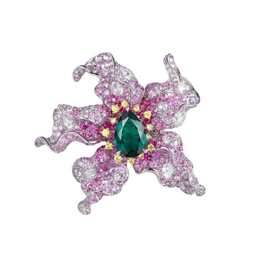14k white gold lab diamond and emerald ring