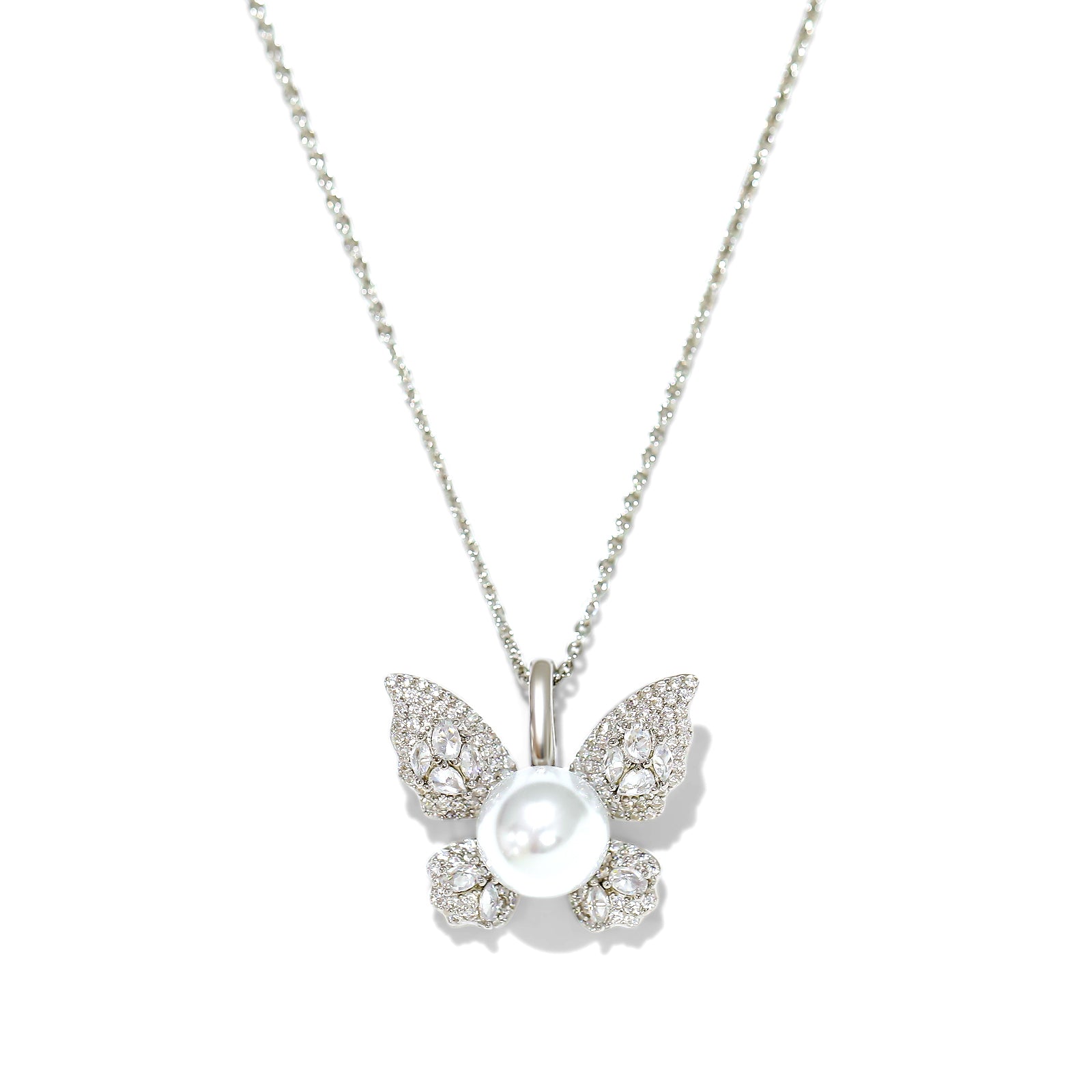 S925 silver faux pearl  zircon necklace