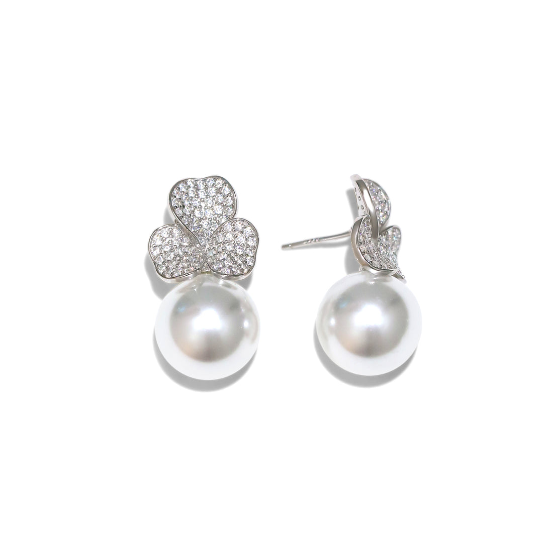 S925 silver faux pearl  zircon earrings