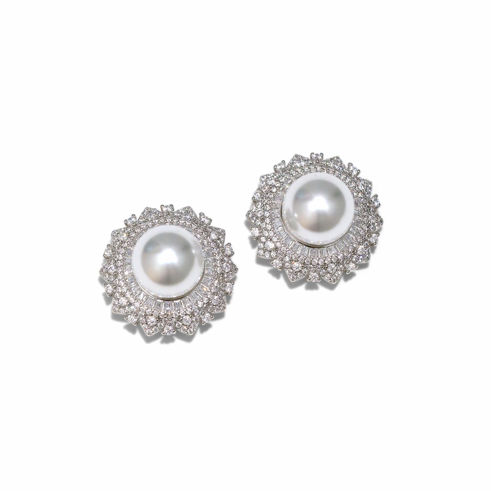 S925 silver faux pearl  zircon earrings