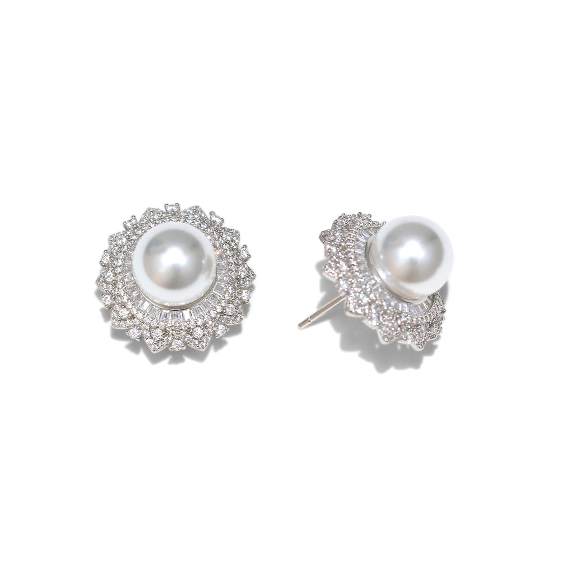 S925 silver faux pearl  zircon earrings