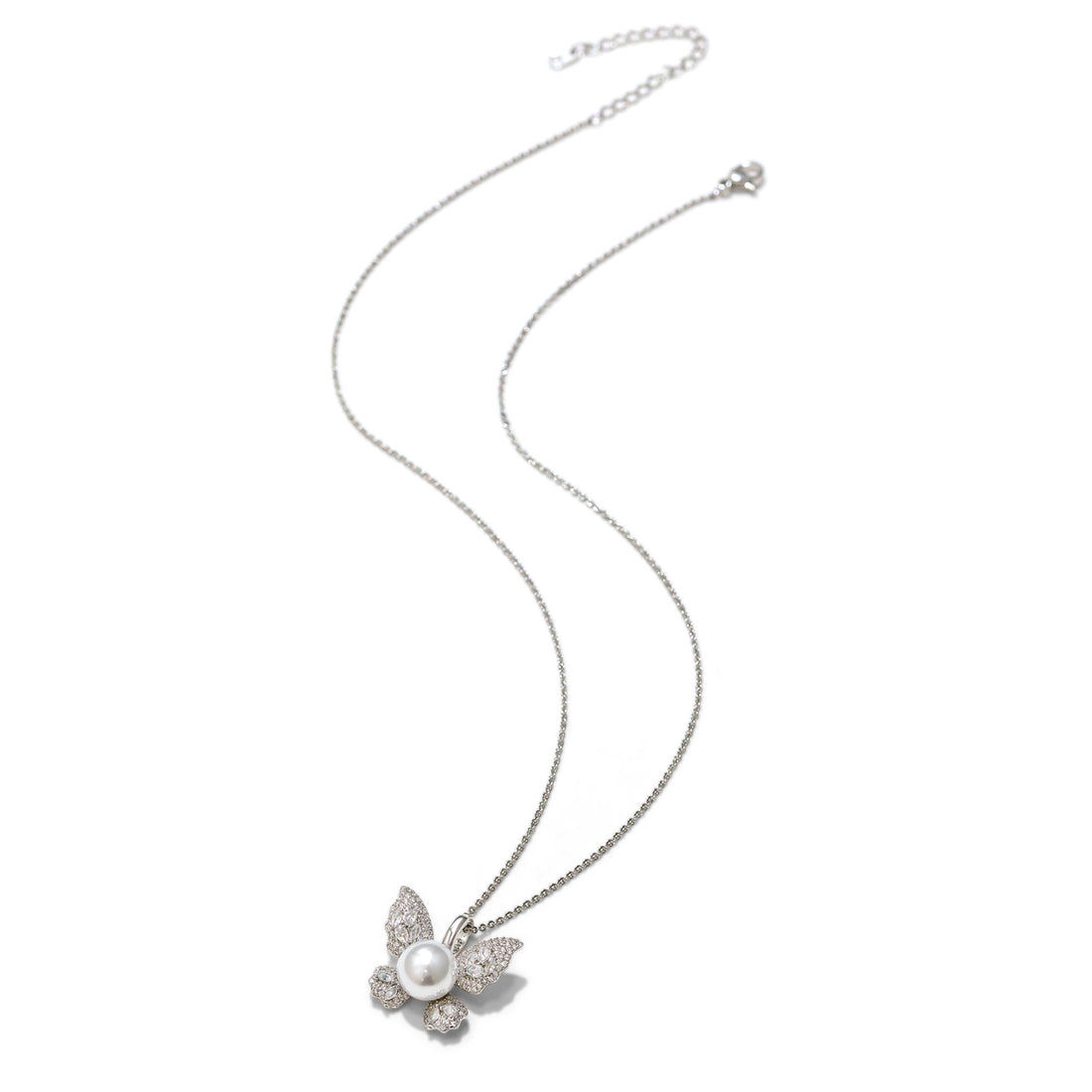 S925 silver faux pearl  zircon necklace