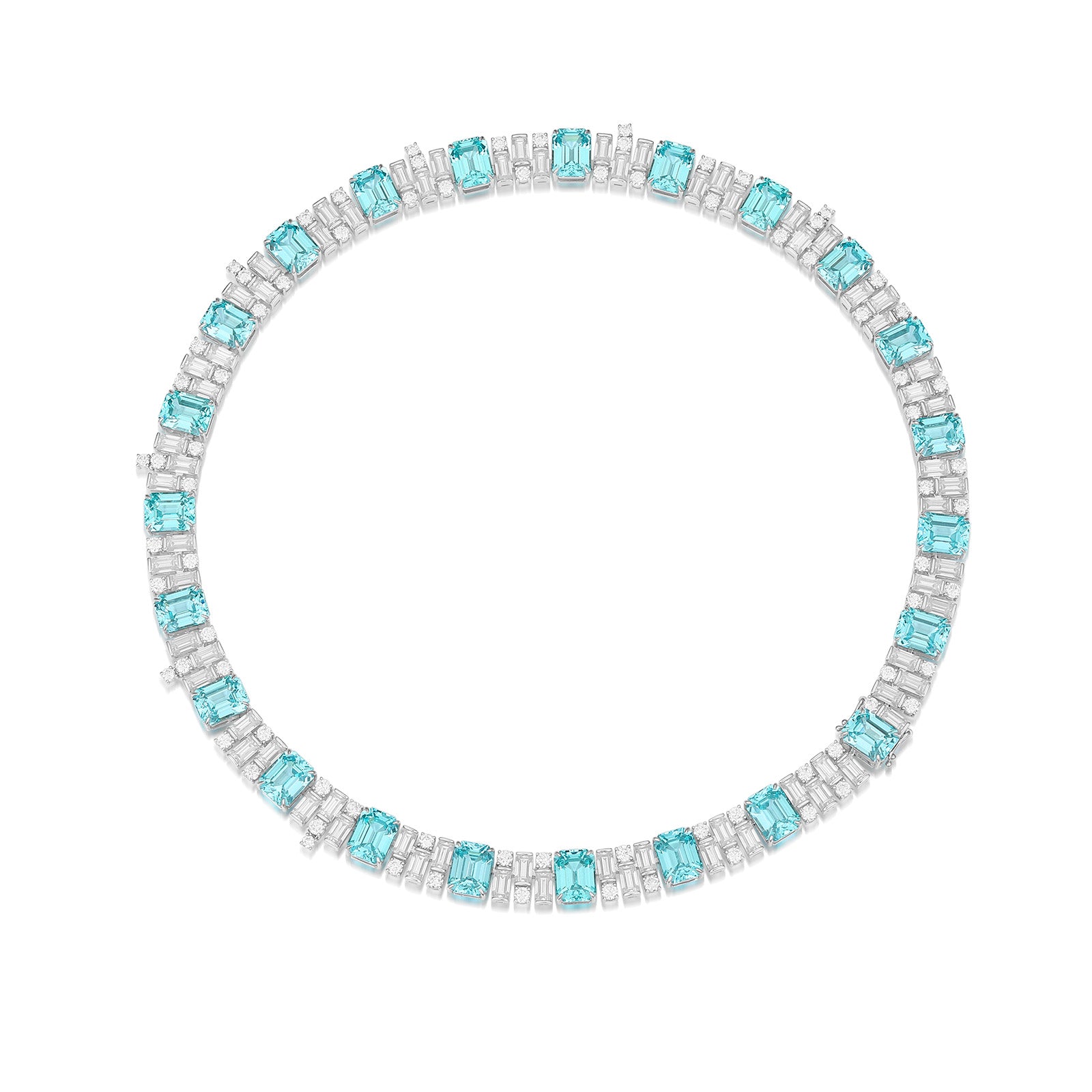 18k white gold lab diamond and paraiba necklace