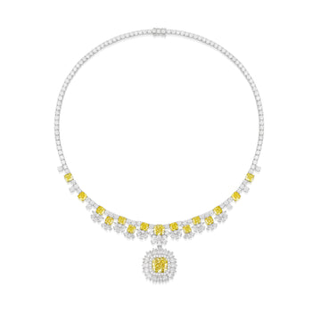 18k white gold lab yellow diamond  necklace