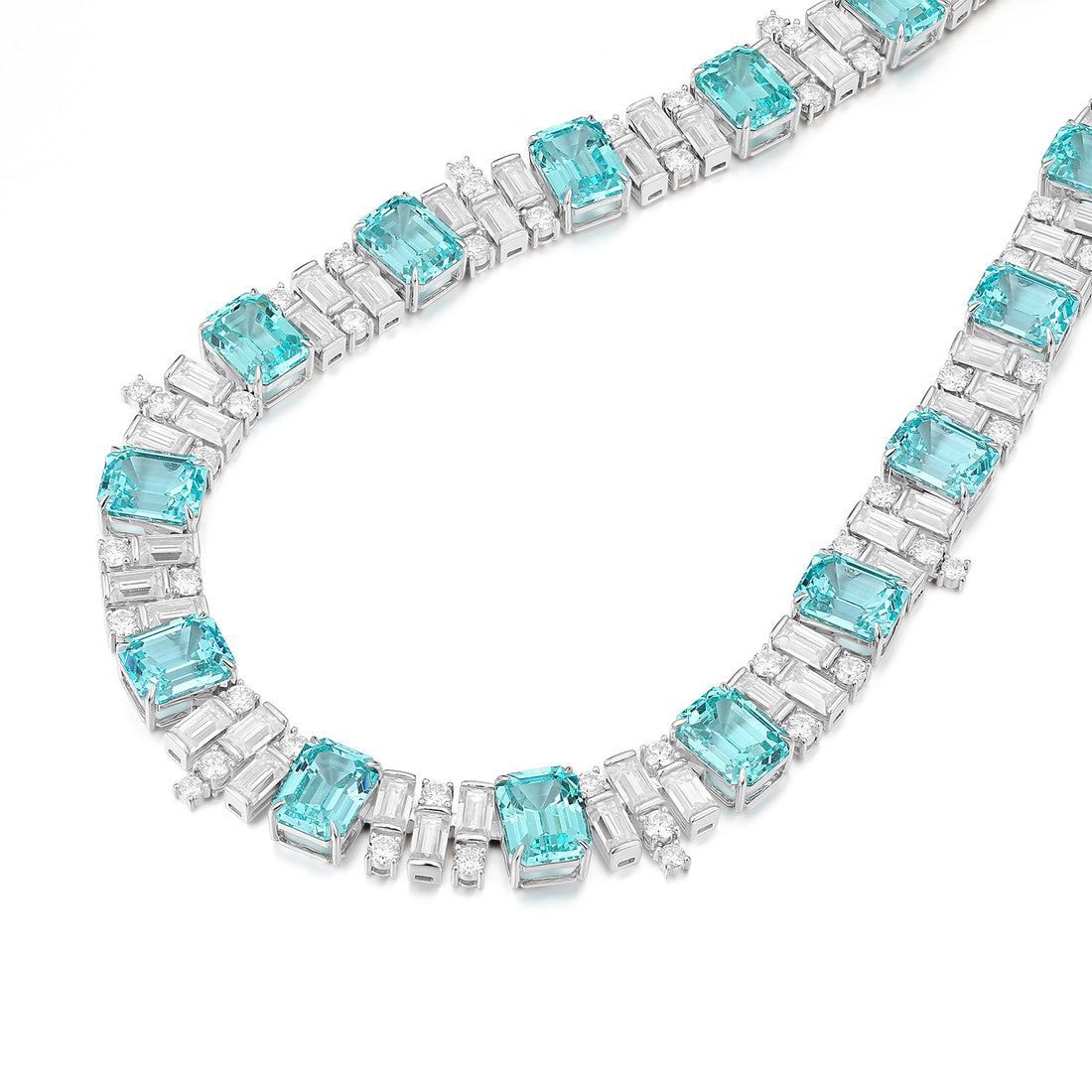 18k white gold lab diamond and paraiba necklace