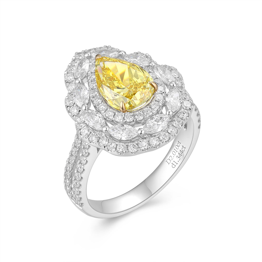 18k white gold  lab yellow diamond  ring