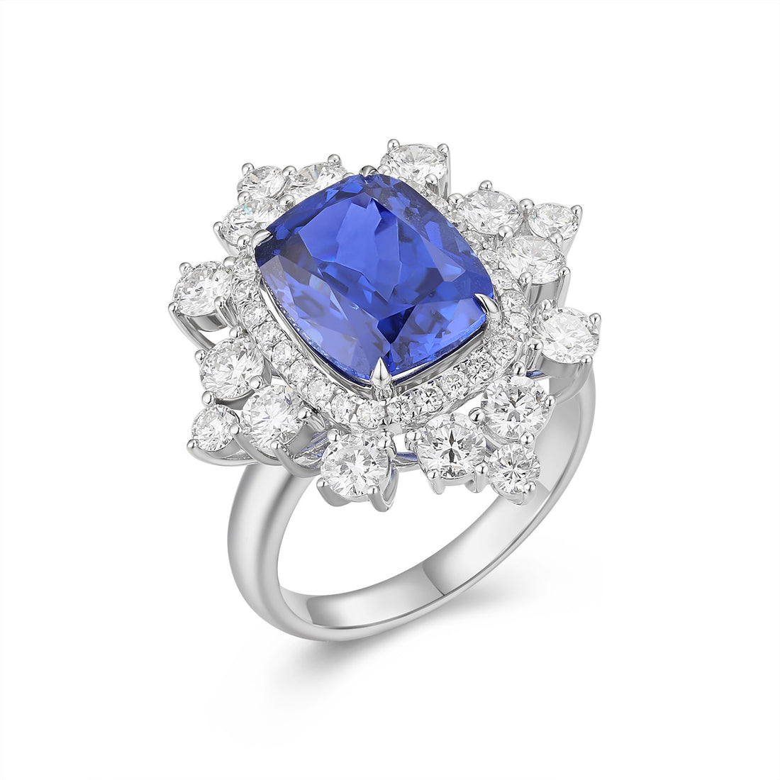 18k white gold  lab diamond with sapphire ring