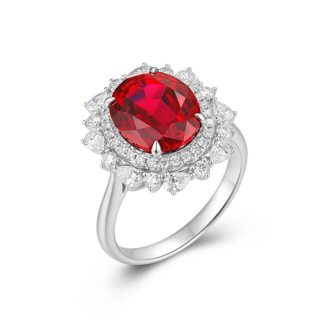 18k white gold  lab diamond and ruby ring