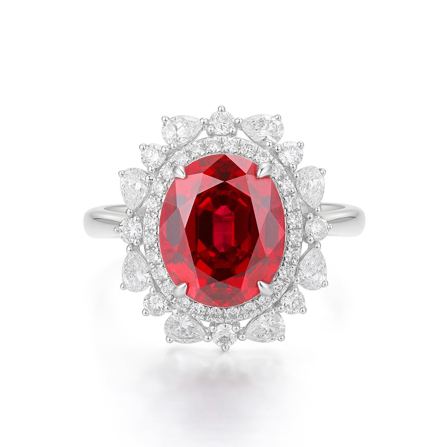 18k white gold  lab diamond and ruby ring