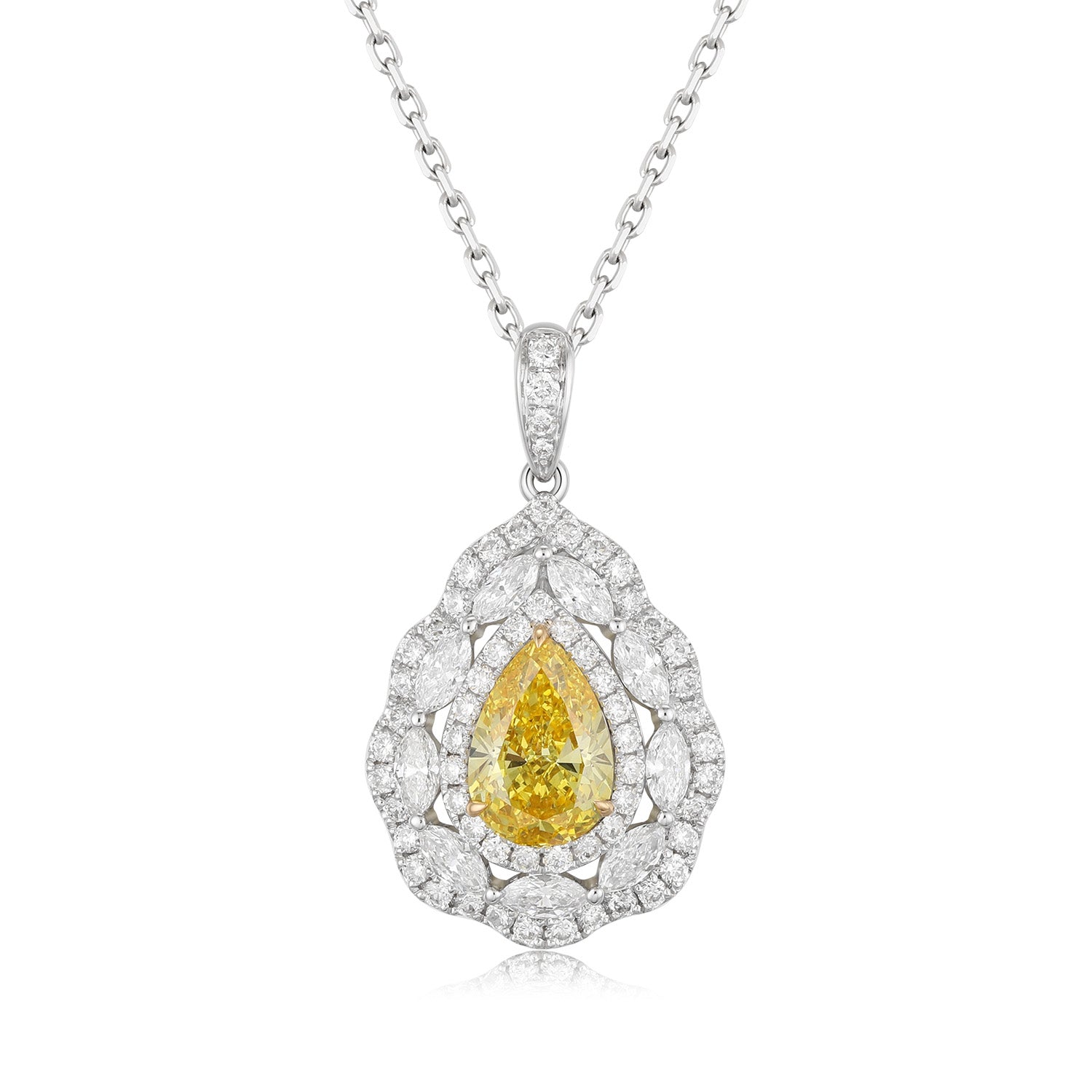 18k white gold  lab yellow diamond necklace