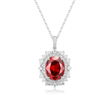 18k white gold  lab diamond with  ruby necklace