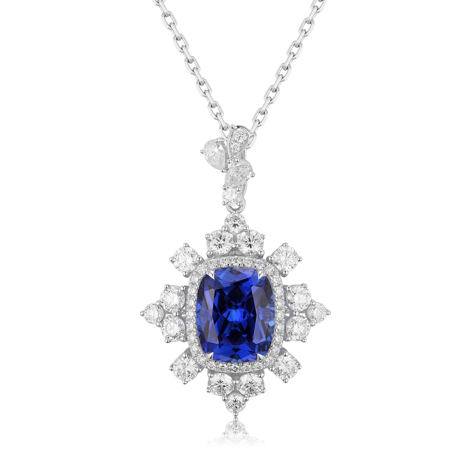 18k white gold  lab diamond with sapphire necklace