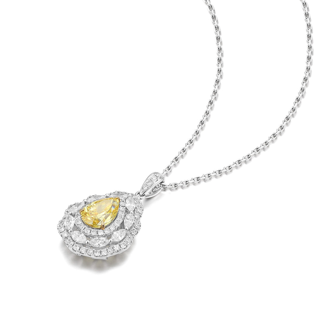 18k white gold  lab yellow diamond necklace