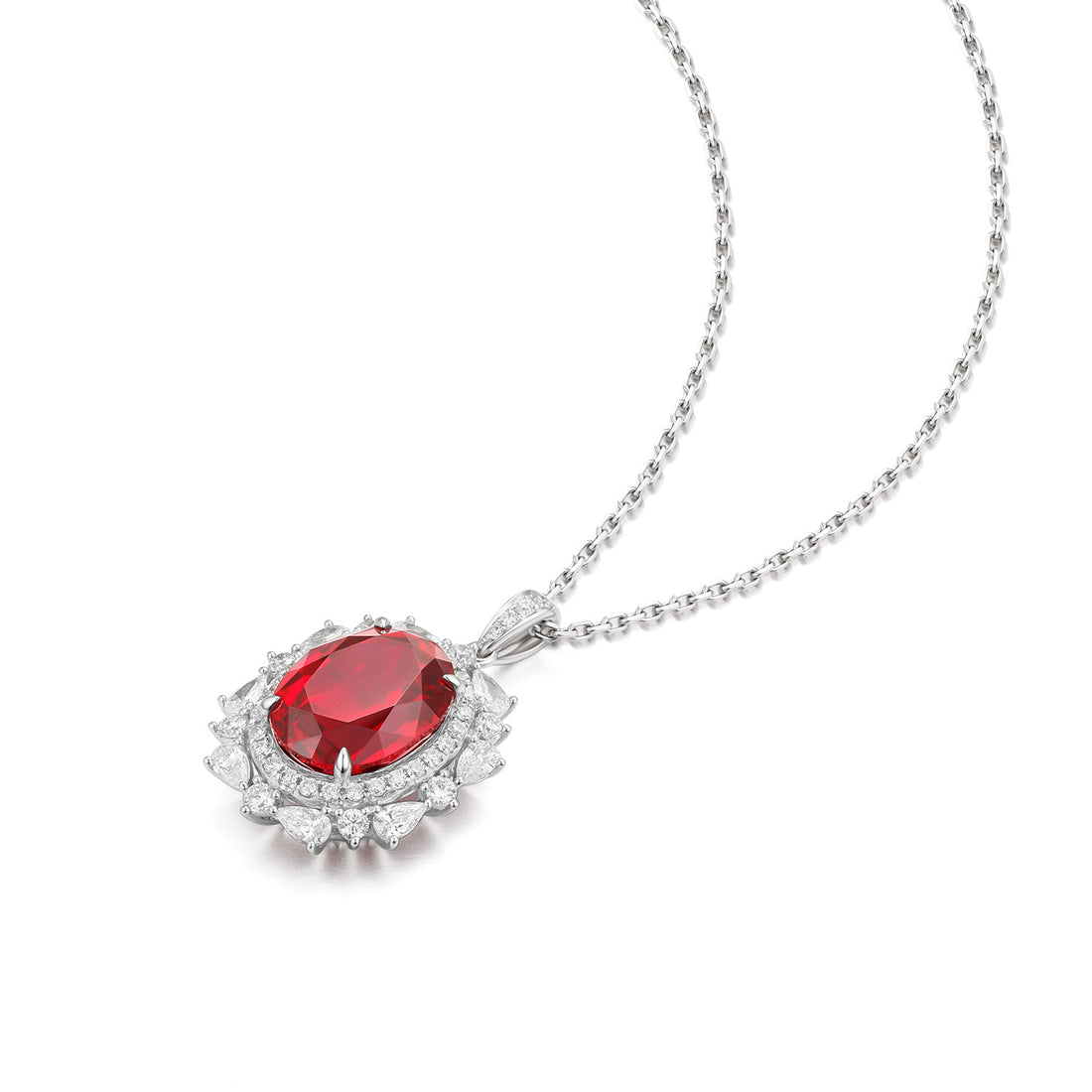 18k white gold  lab diamond with  ruby necklace