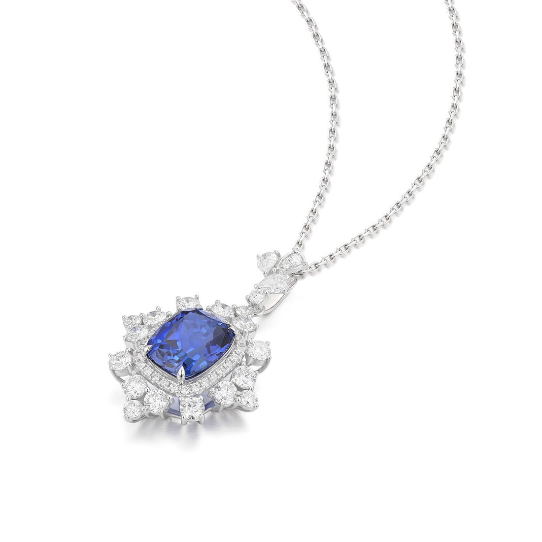 18k white gold  lab diamond with sapphire necklace