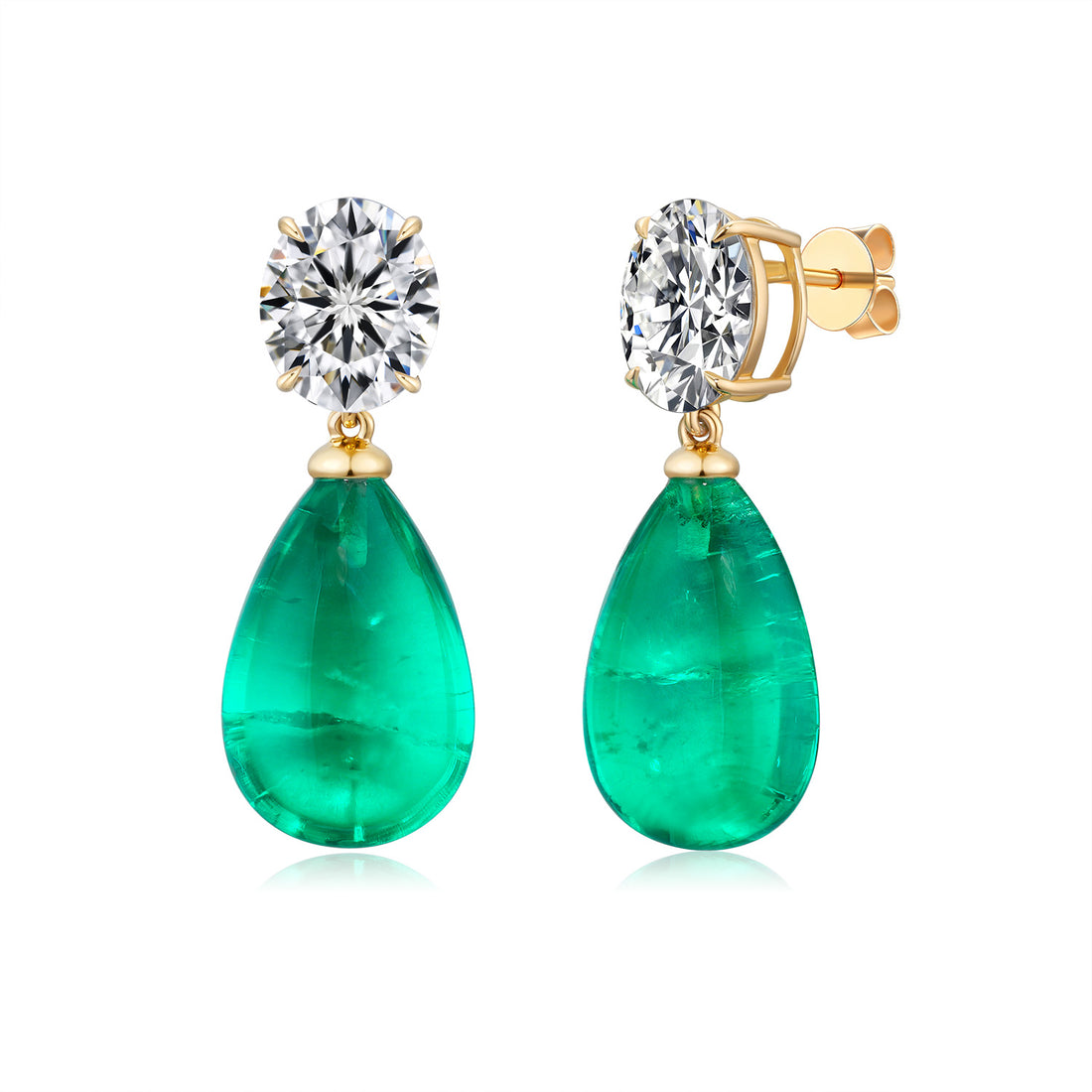 18k white gold lab diamond and emerald earrings