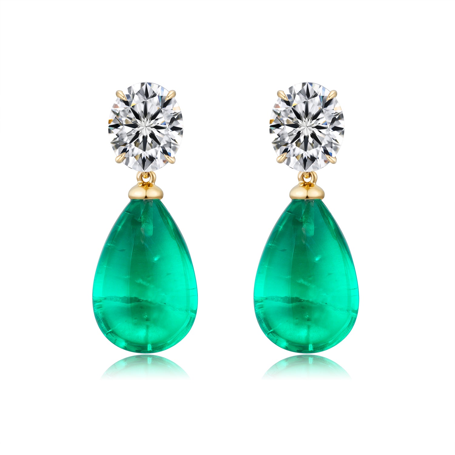 18k white gold lab diamond and emerald earrings