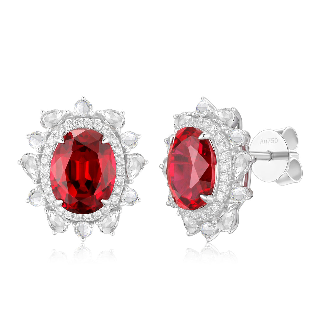 18k white gold lab diamond and ruby earrings