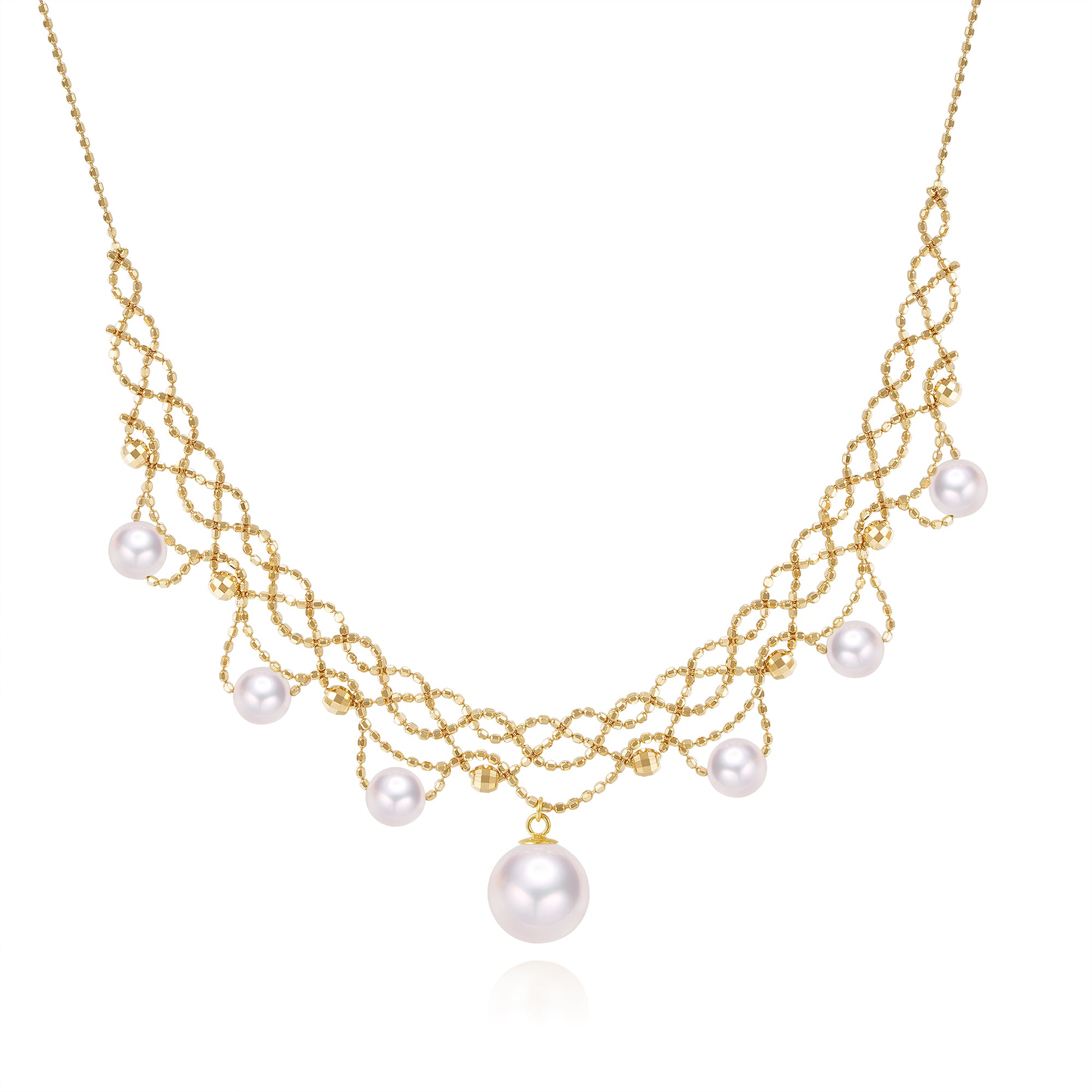 18K yellow Gold  akoya Pearl And necklace