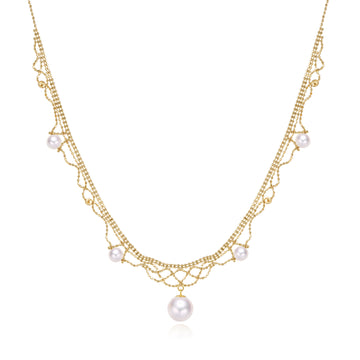 18K yellow gold  akoya Pearl And necklace