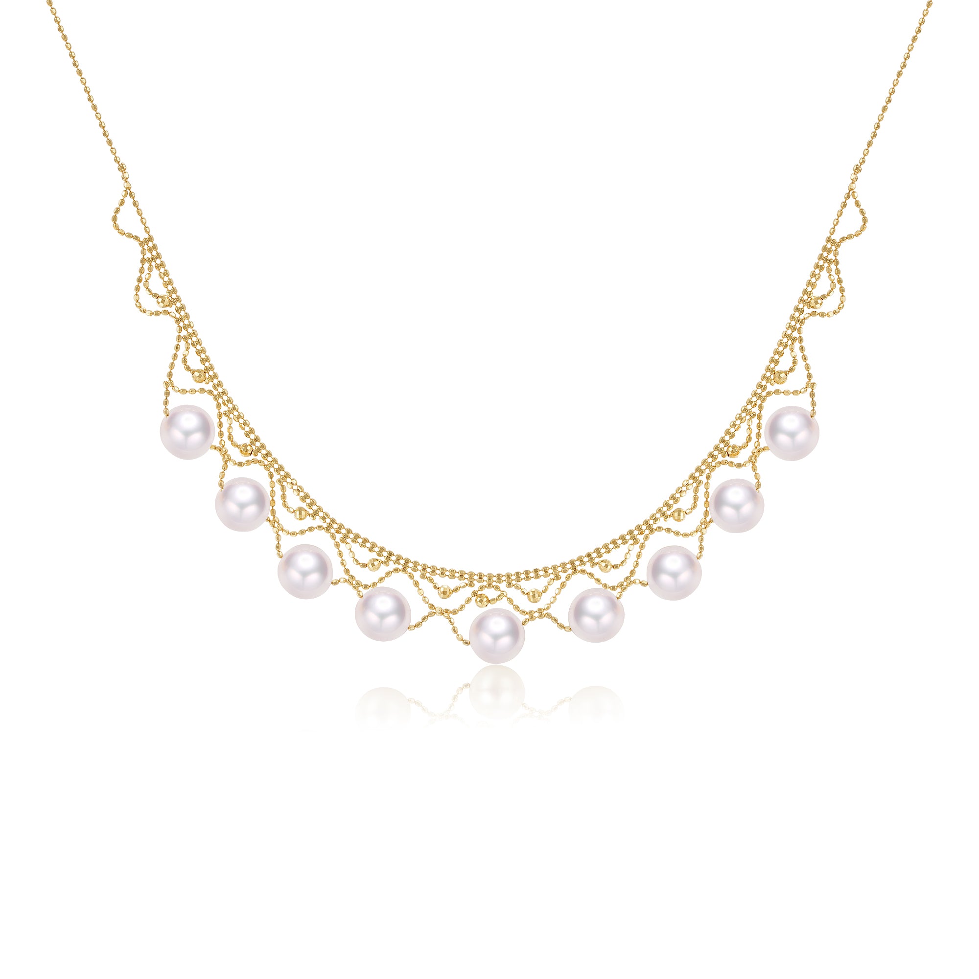 18K yellow Gold  akoya Pearl And necklace