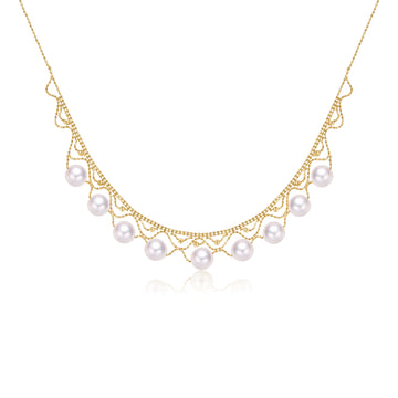 18K yellow Gold  akoya Pearl And necklace