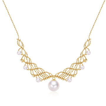 18K yellow gold  akoya Pearl And necklace