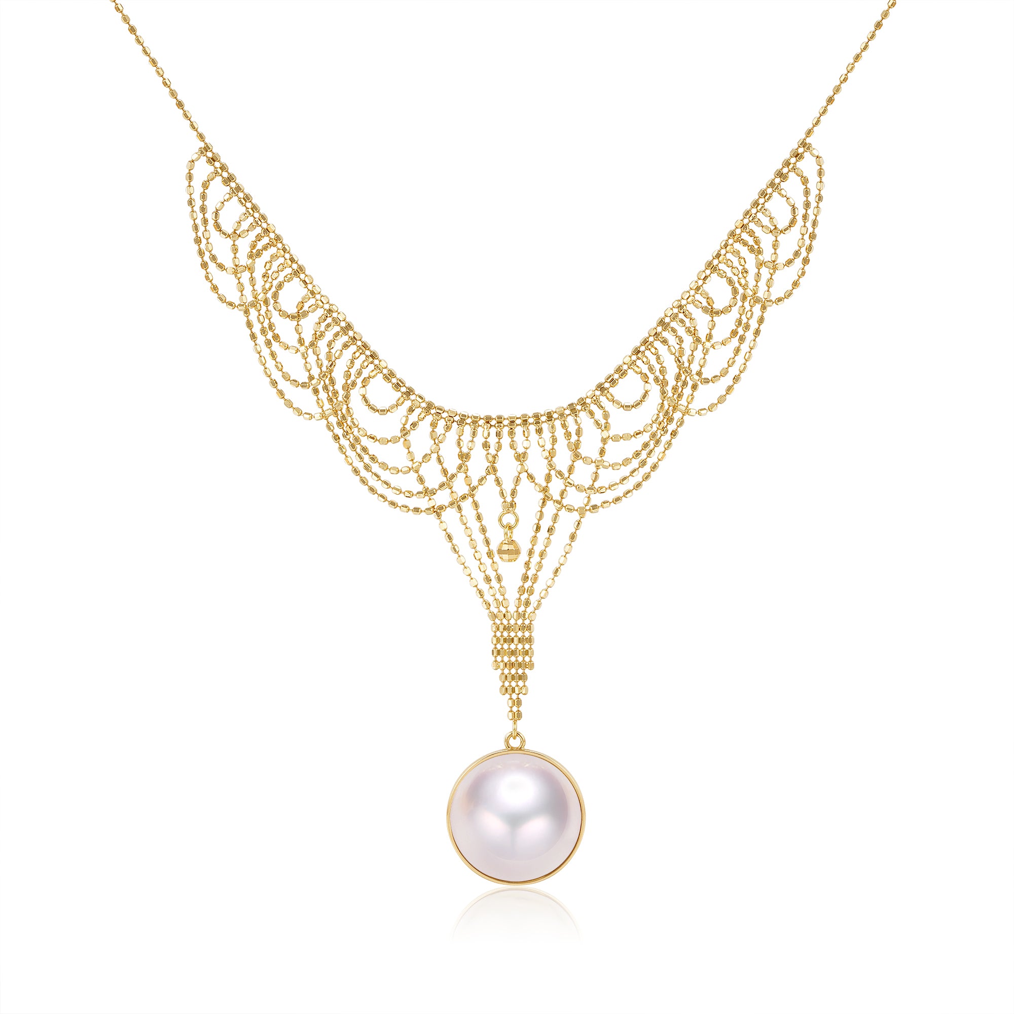 18K yellow gold  mabe Pearl And necklace