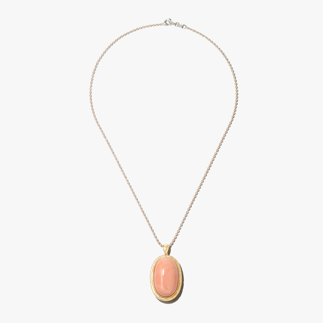 18K yellow gold with diamond pink coral necklace