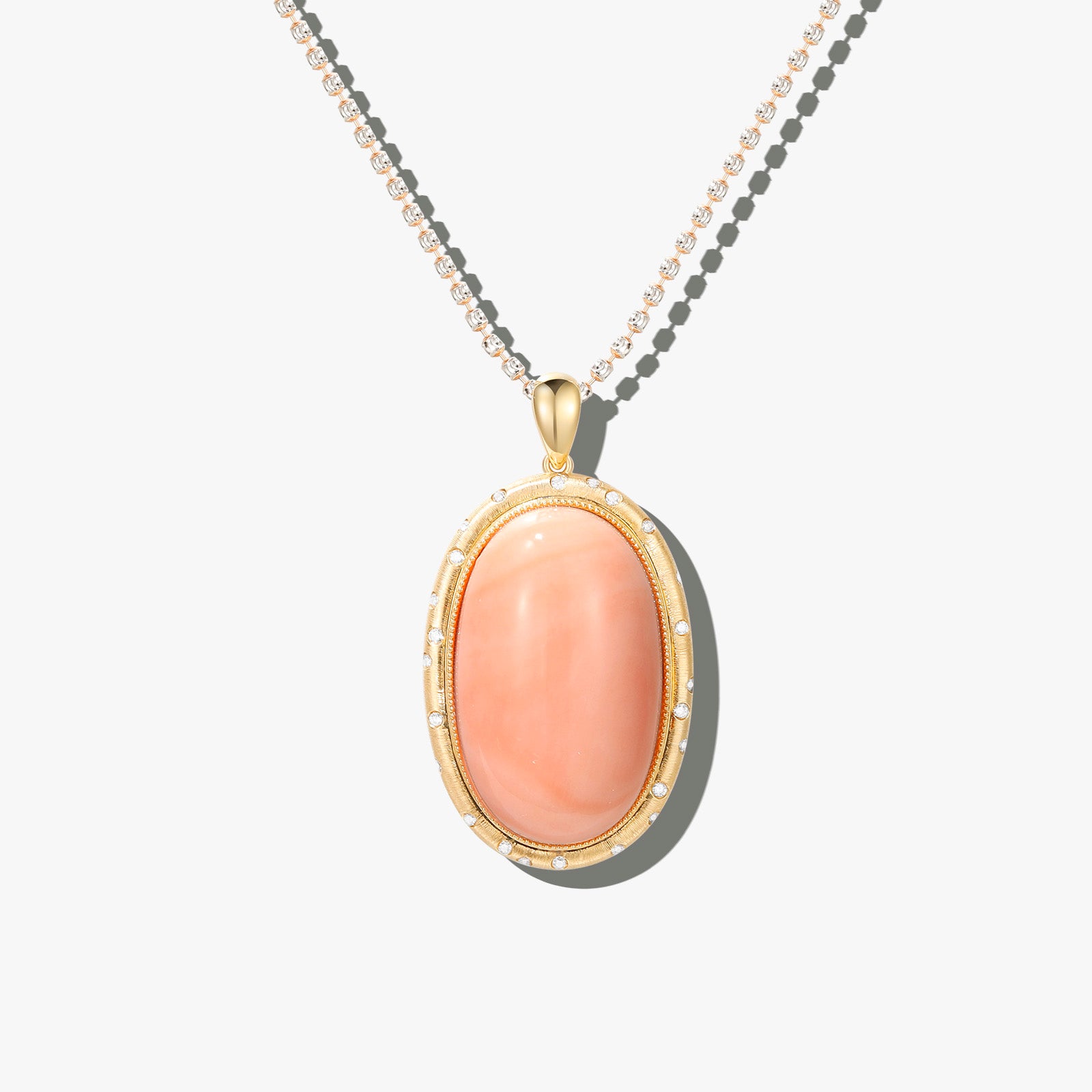 18K yellow gold with diamond pink coral necklace