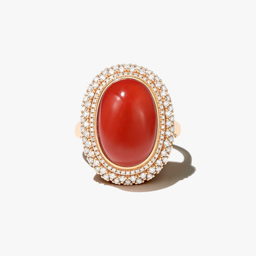 14k yellow gold with diamond aka red coral ring