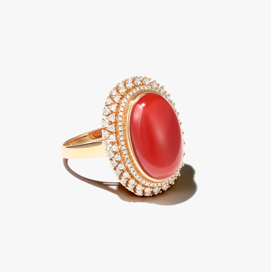 14k yellow gold with diamond aka red coral ring