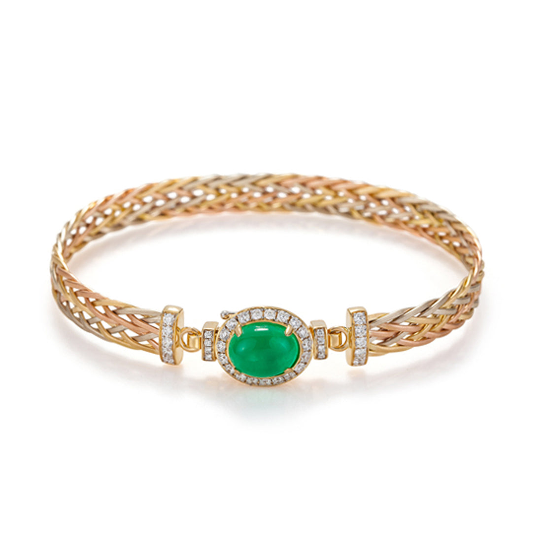 18k hand knitting yellow gold with emerald  ring