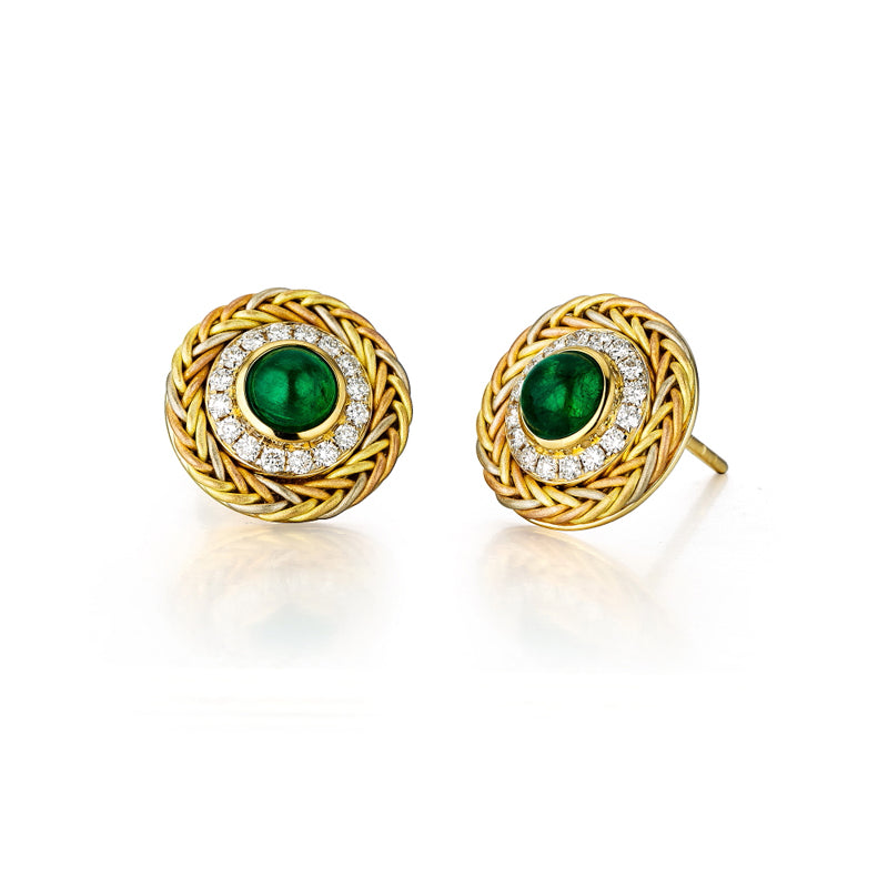 18k hand knitting yellow gold diamond with emerald earrings